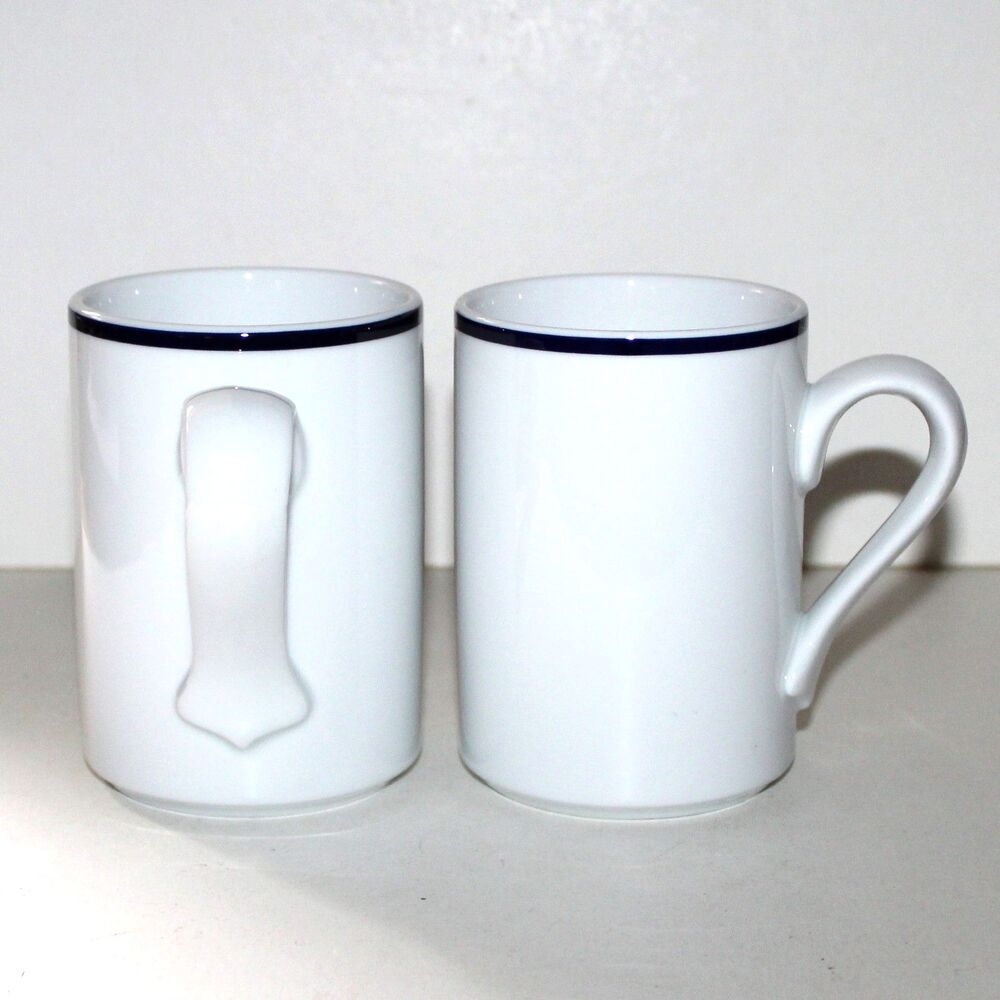 Dansk Christianshavn blue 2 coffee tea mug white Portugal ceramic 8oz pair set